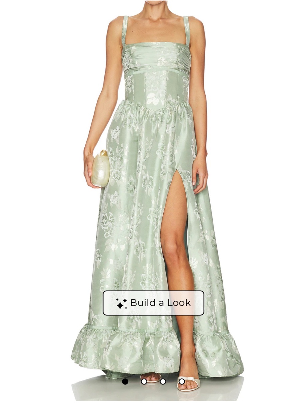 V. Chapman Sage Floral Ball Gown with High Slit